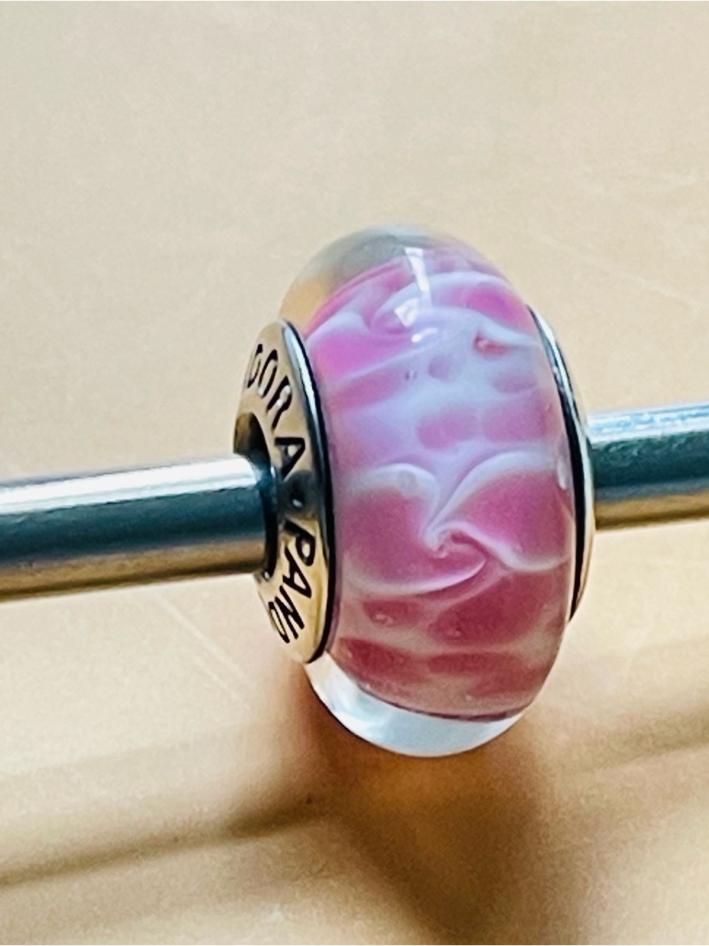 Pandora Pink Swirl Murano Glass Charm Bead